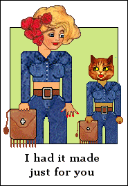 cat and lady wear same denim