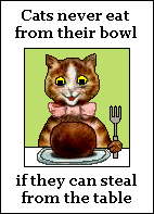 Cats never eat from their bowl if...
