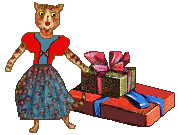 Cat stands on gift box
