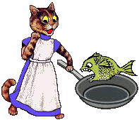 cat cooks fish