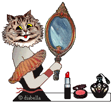 Animated Cat diva looks in mirror