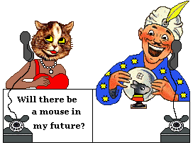 Cat calls fortune teller asking about a mouse