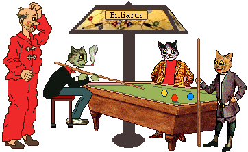 Cats play pool