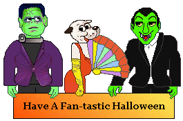 Halloween characters and dog