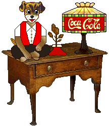dog - antique table - Cocoa Cola lamp 