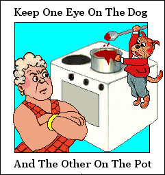 Keep one eye on the pot and the other on the dog