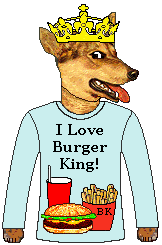 dog wears Burger King tee shirt 