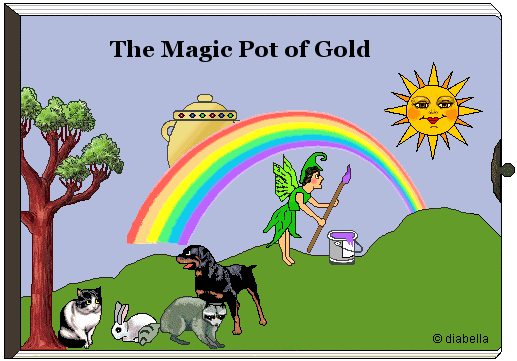 Animal Welfare banner: Rainbow, Magic Pot of Gold, animals, elf