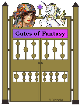Gates of Fantasy: Art Deco woman and unicorn