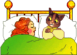 Girl - cat - in brass bed