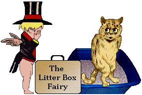 Litter Box Fairy watches cat in litter box