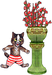 Cat and vase of Pussy Willows