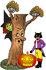Witch hides behind tree