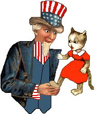 cat in Uncle Sam's hand