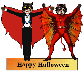 Cats dressed as Devil and Vampire