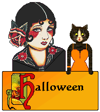 Halloween sign: cat and lady
