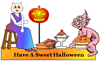 Halloween gremlin gives cat sweets