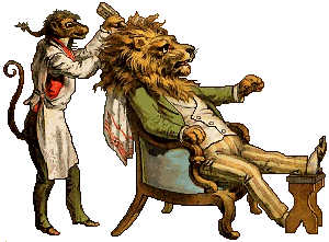 monkey grooms lion