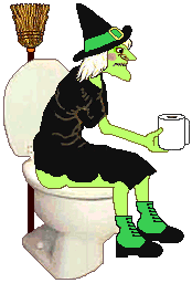 Cat sees witch on toilet