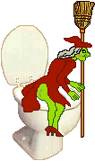 Red Witch on toilet